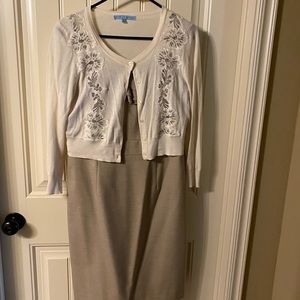 Antonio Melani Size 10 dress, cardigan is medium. Tan color